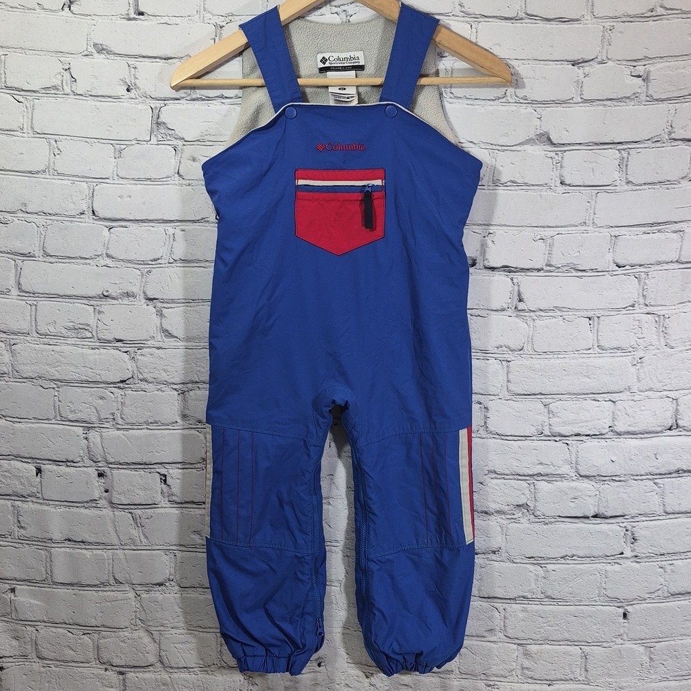 Vintage Kids Toddler 4T Columbia‎ Snow Ski Winter Suit Pants Overalls Blue Red